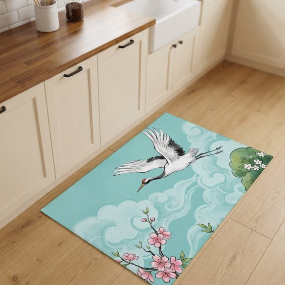2x3ft Rectangle Rug,Japanese Cherry Blossoms Cranes Washable Area Rugs Non-Slip Accent Rug Pineapple Clouds Soft Circle Carpet for Living Room Bedroom Home Office Decor