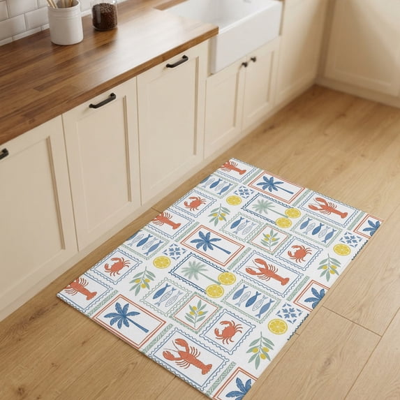 2x3ft Rectangle Rug,Marine Life Lobsters Fish Lemon Trees Washable Area ...