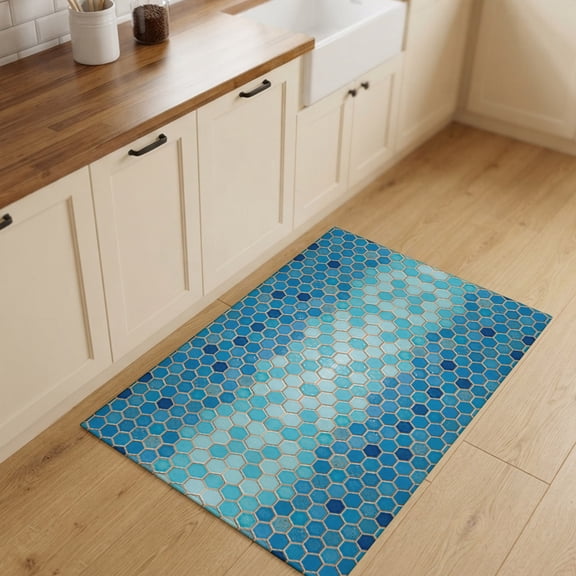 2x3ft Rectangle Rug,Modern Geometric Hexagon Washable Area Rugs Non-Slip Accent Rug Blue Teal Ombre Honeycomb Grid Soft Circle Carpet for Living Room Bedroom Home Office Decor