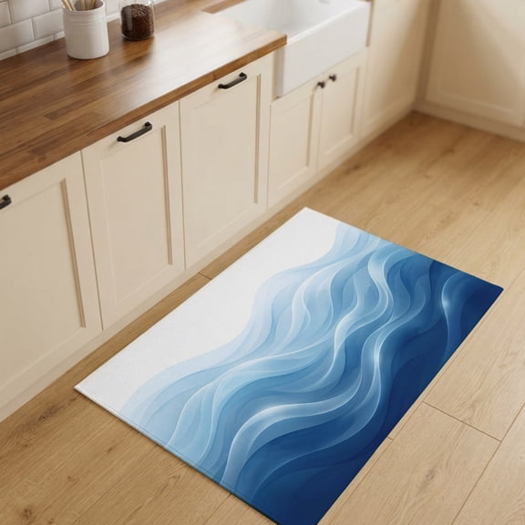 2x3ft Rectangle Rug,Navy Blue Fluid Waves Washable Area Rugs Non-Slip Accent Rug Minimalist Gradient Layered Soft Circle Carpet for Living Room Bedroom Home Office Decor