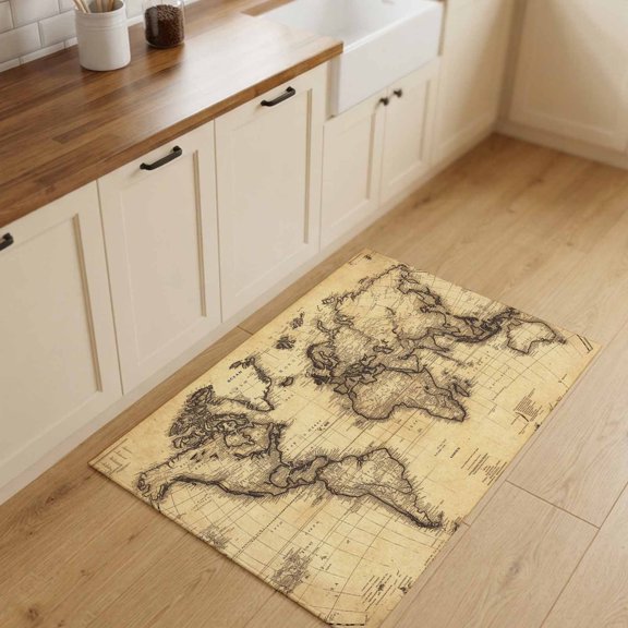 2x3ft Rectangle Rug,Retro Yellow World Map North America Asia Washable Area Rugs Non-Slip Accent Rug Pacific Plate Soft Circle Carpet for Living Room Bedroom Home Office Decor