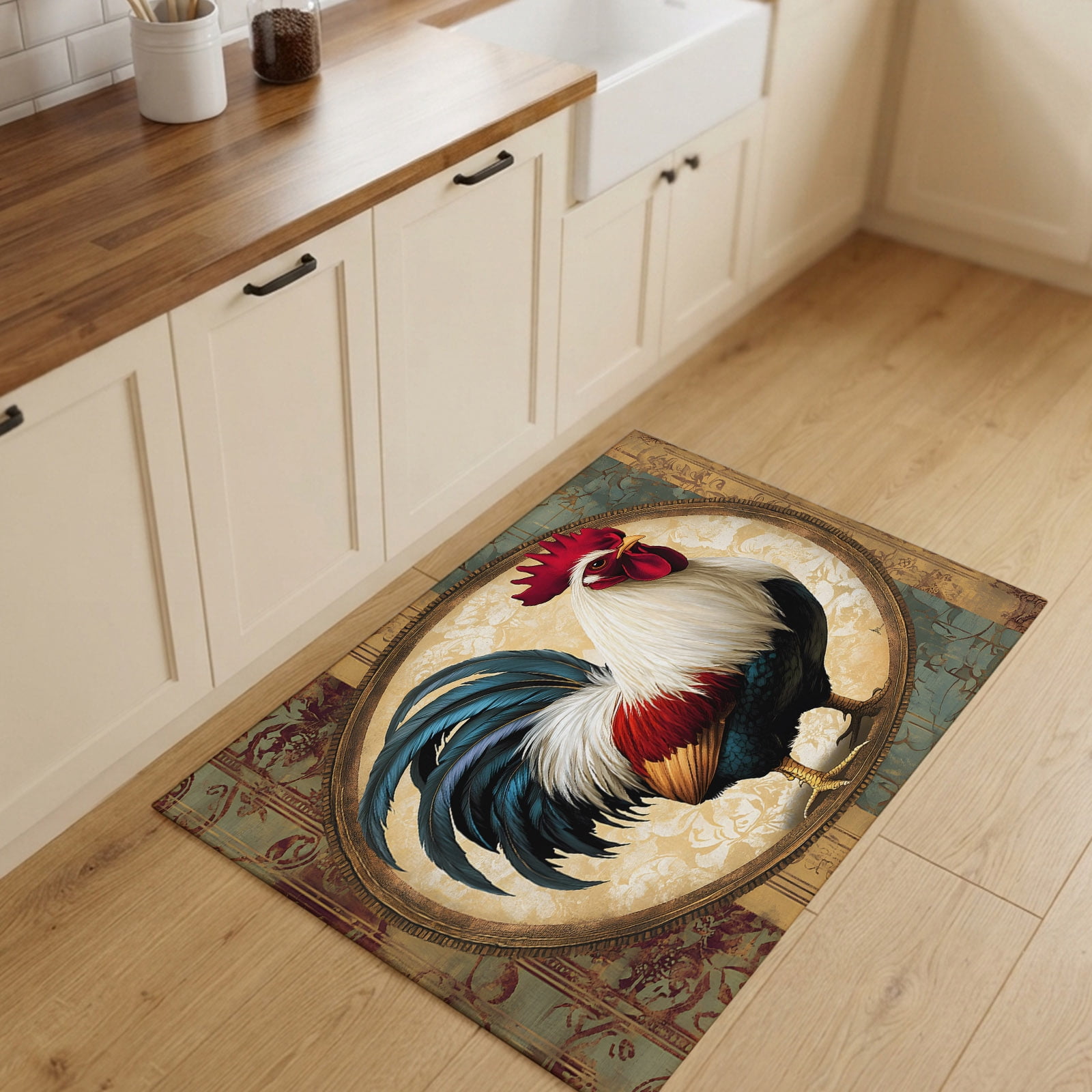 Farm Field Rug 2x3ft Rectangle Rug,Rustic Farmhouse Rooster Washable Area Rugs Non ...