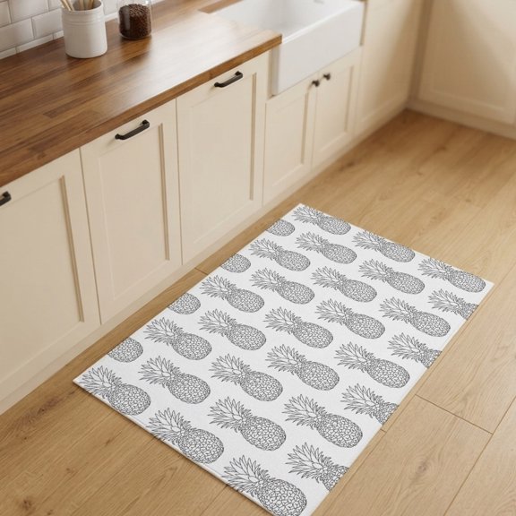2x3ft Rectangle Rug,Seamless Grey Pineapple Washable Area Rugs Non-Slip Accent Rug Rustic Farmhouse Fruit Theme Soft Circle Carpet for Living Room Bedroom Home Office Decor