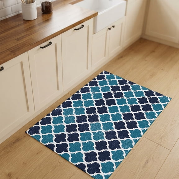 2x3ft Rectangle Rug,Teal Moroccan Pattern Buffalo Check Washable Area Rugs Non-Slip Accent Rug Navy Blue Style Soft Circle Carpet for Living Room Bedroom Home Office Decor