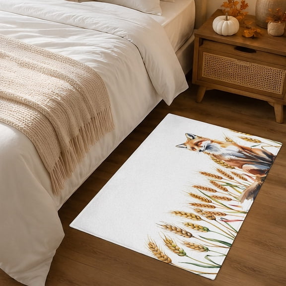 2x3ft Rectangle Rug,Watercolor Cute Fox Washable Area Rugs Non-Slip Accent Rug Autumn Countryside Farmhouse Soft Circle Carpet for Living Room Bedroom Home Office Decor