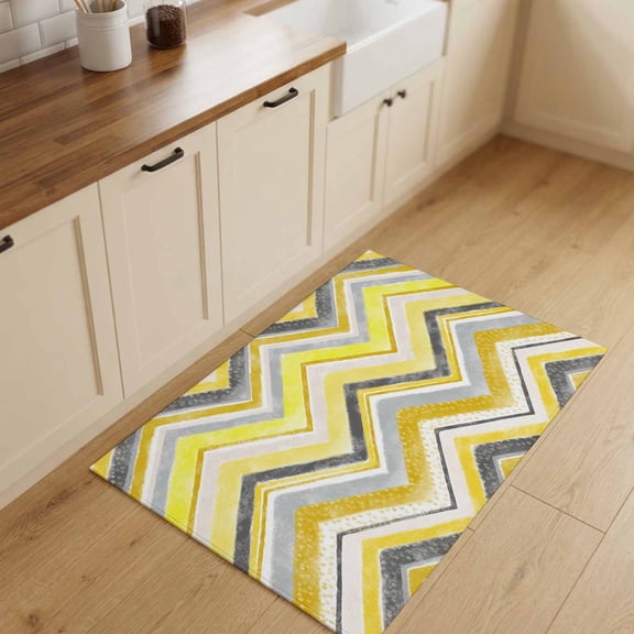 2x3ft Rectangle Rug,Yellow Gray Gradient Zigzag Stripe Washable Area Rugs Non-Slip Accent Rug Nordic Style Abstract Art Soft Circle Carpet for Living Room Bedroom Home Office Decor