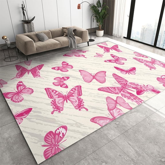 2x3ft Rugs For Office,Rose Red Butterfly Living Room Carpet,Creative Simple Art Breathable Soft Non-Slip For Living Room Kids Room
