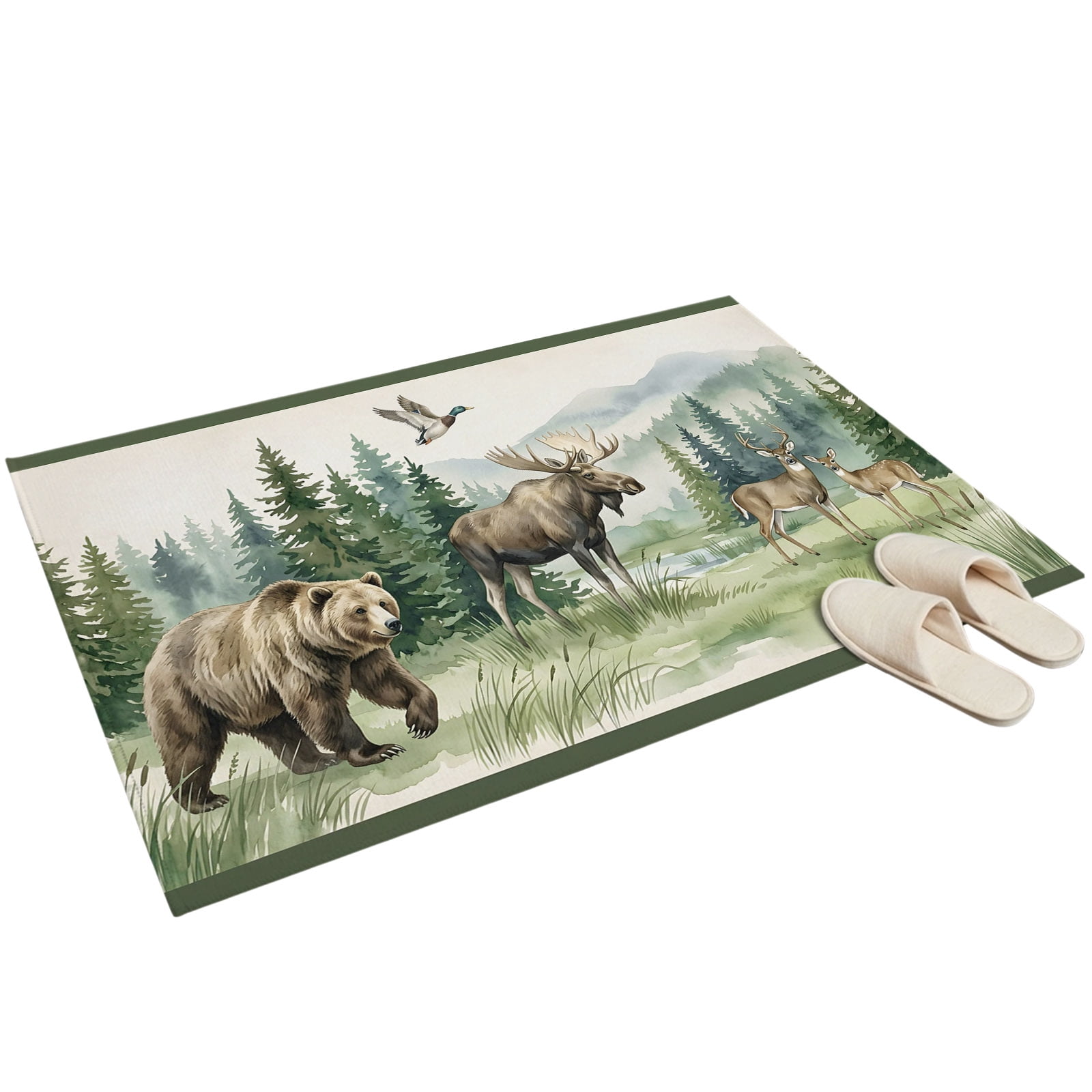 Pine Rugs 2x3ft Rugs for Living Room,Washable Area Rug,Retro Bear Moose Absorbent ...