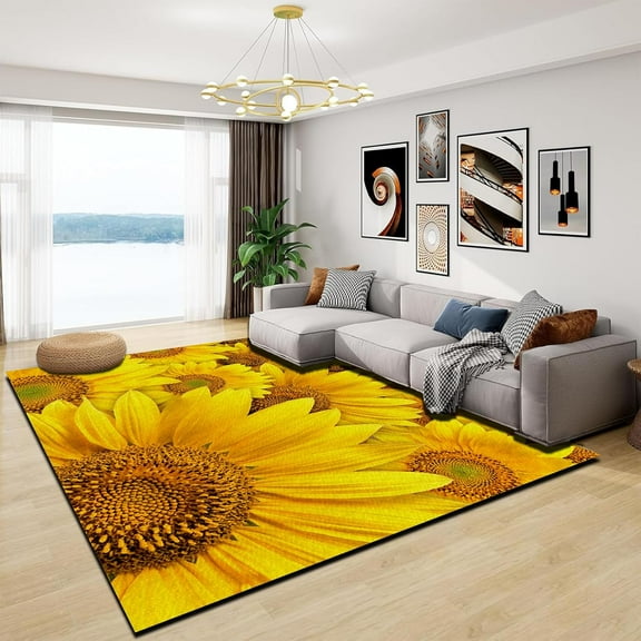2x3ft Sunflower Area Rug, Bright Multi-Colored Floral Rug, Non-Slip And Washable Sun Flower Rug Easy To Clean Rugs For Entrance Indoor Living Room Sunflower Bathroom Rug