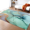 thumbnail image 1 of 2x3ft Teal Marble Golden Lines Bedroom Rug, Turquoise Nature Stone Area Rug, Washable Easy To Clean Foldable With Rubber Backing Carpet For Hotel Living Room Boy Girl Room Nursery, 1 of 7