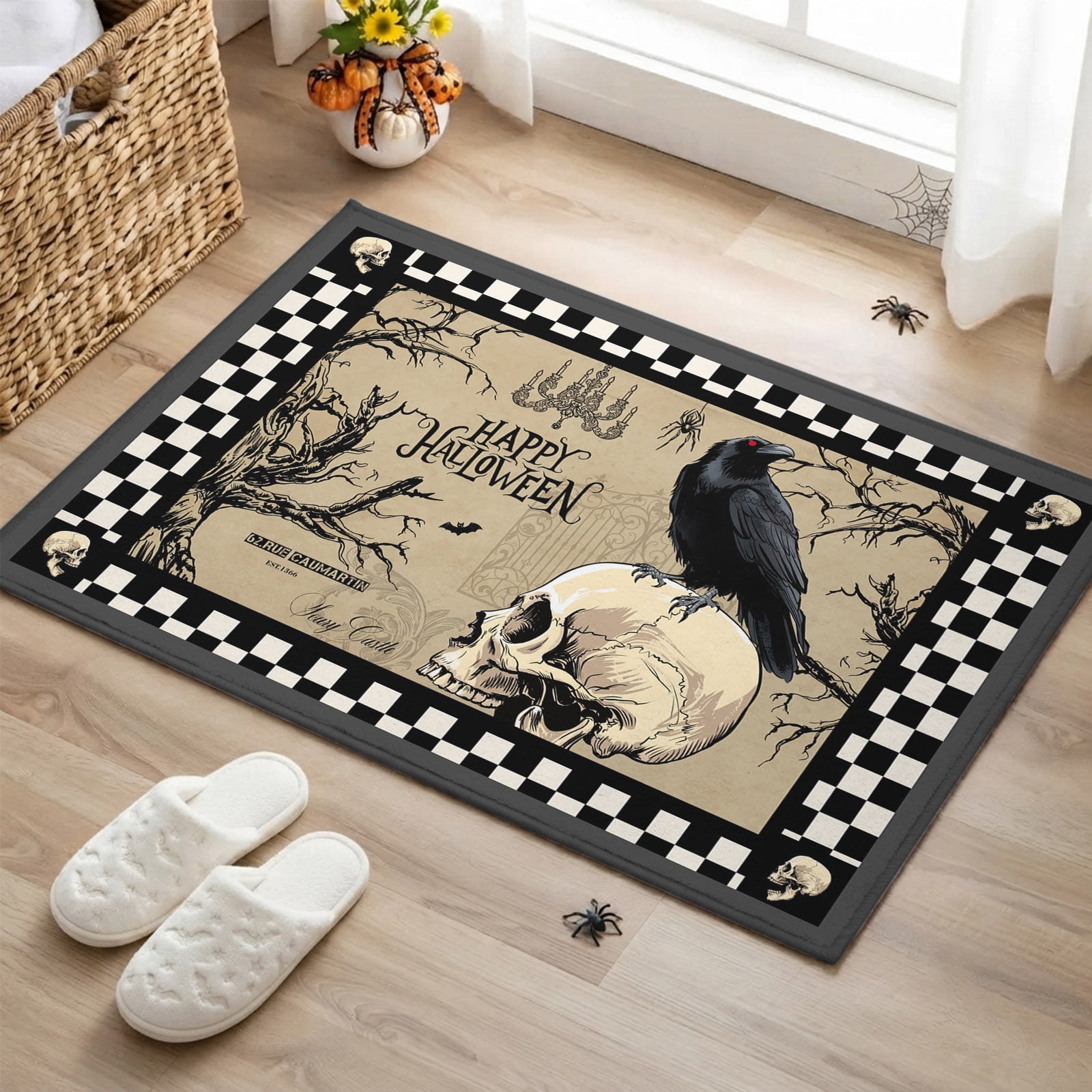 2x3ft Washable Area Rug,Large Carpet Halloween Skeleton Black Crow ...