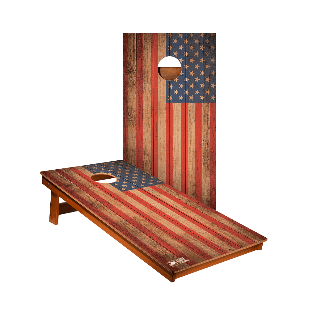 Rustic American Flag Distressed Wood Cornhole Boards Set