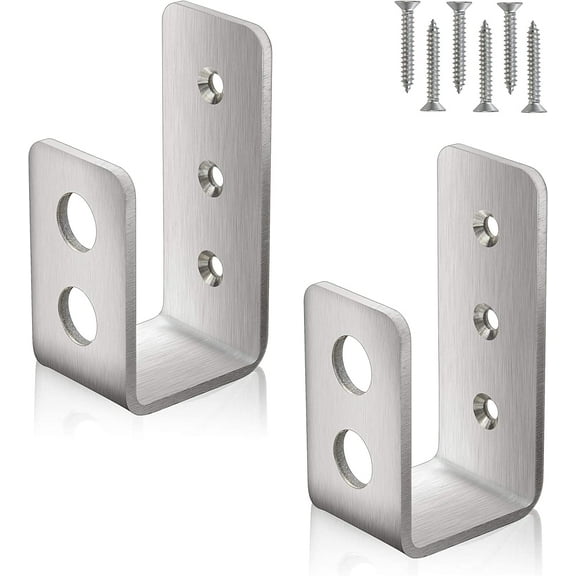 2x4 Door Barricade Brackets (2 pcs) , Drop Open Bar Holder Marine Grade Stainless Steel U Bracket for 2 by 4 Lumber as Security Door Reinforcement, Door Jammer, Barn, Shed, Garage, Gate