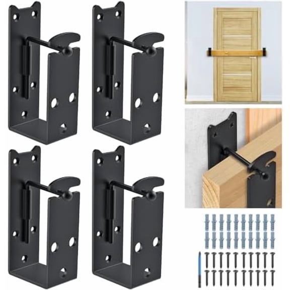 2x4 Door Barricade Brackets, Heavy Duty Door Security Bar Brackets with Locking Design, U-Shaped Bar Holder Bracket Fits 2 x 4 Lumber for Home, Garage, Gate to Security Door Reinforce, 4PCS$$Hardware