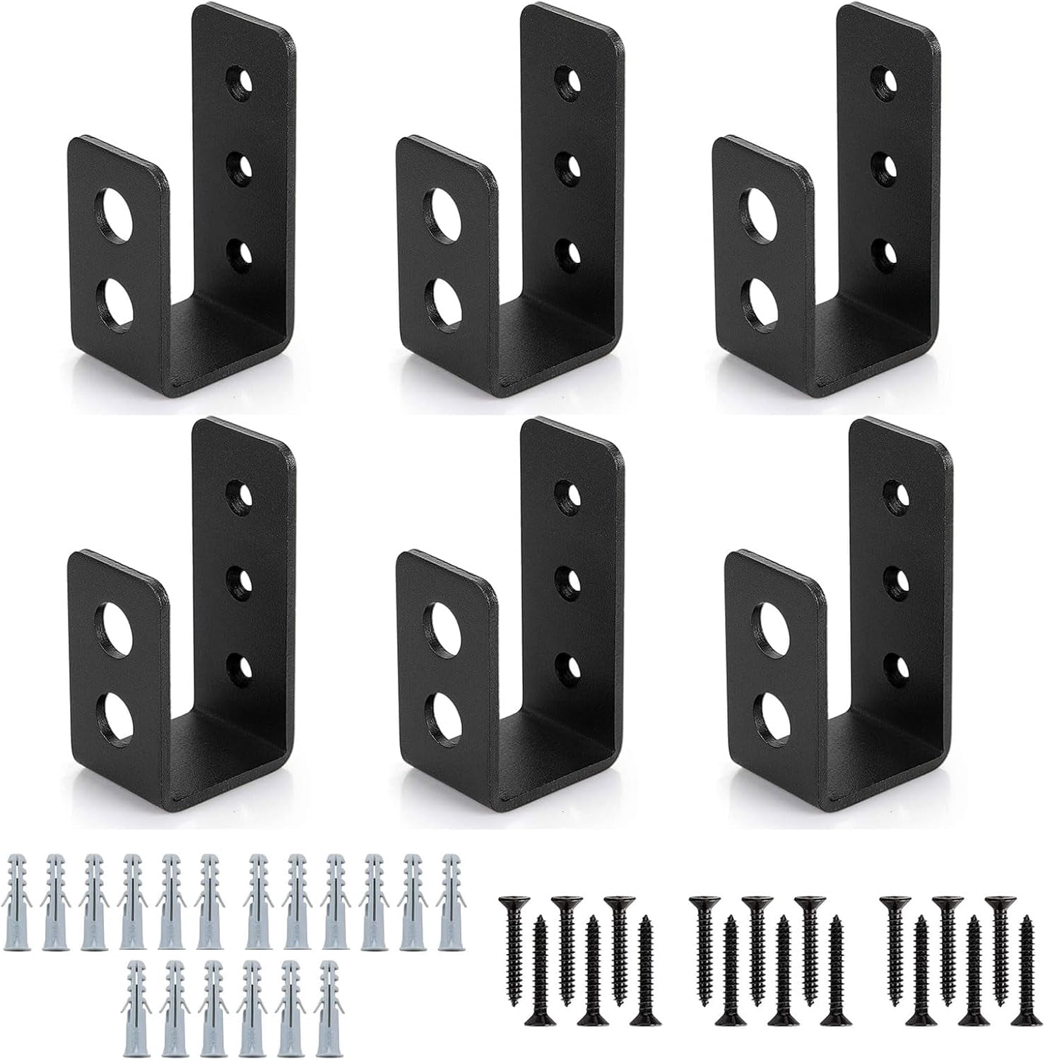 2x4 Door Barricade Brackets Security Bar U Bracket Heavy Duty Devices Night Lock Reinforcement for Tool Hanger/Shed/Garage/Gate（6 pcs）