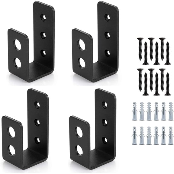 2x4 Door Barricade Brackets Security Bracket Heavy Duty Devices Night Lock Reinforcement for Tool Hanger/Shed/Garage/Gate (4 pcs) - Black Powder Coated Hardened Steel Frame