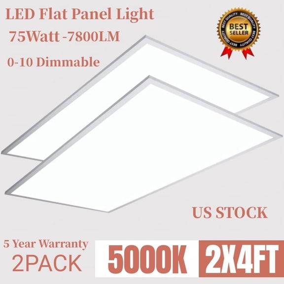 2x4 Ft 75W Flat Daylight Panel LED Lights Indoor Drop Ceiling Office light 2Pack