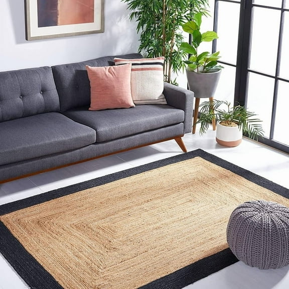 2x4 Ft Black & Natural Jute Area Rug, Hand-Woven, Reversible, Farmhouse Boho Style, Durable & Pet-Friendly Rug for Living Room, Dining Room, and Bedroom