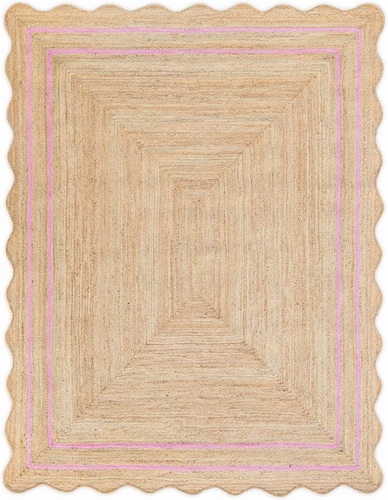 2x4 Ft Pink Border Premium Scalloped Jute Rug – Handcrafted Natural ...