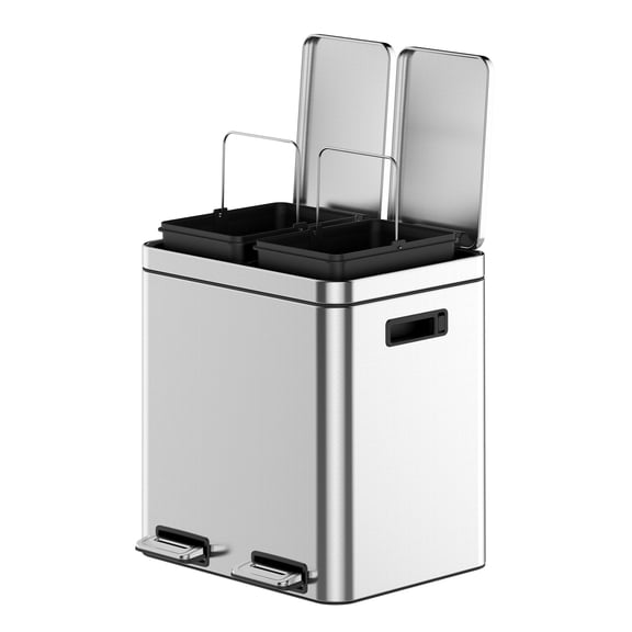 2x4 Gallon Kitchen Trash Can with Soft-Close Lid, Stainless Steel Waste Bin with Removable Inner Wastebasket for Home Office, Kitchen, Bathroom