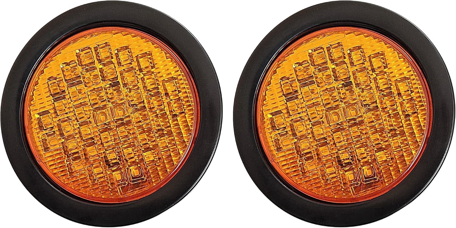 All Star Truck Parts 4 Inch Round Super Bright 40 LED Diodes Mid-Turn Sealed Lights 2x Amber Clear Lens