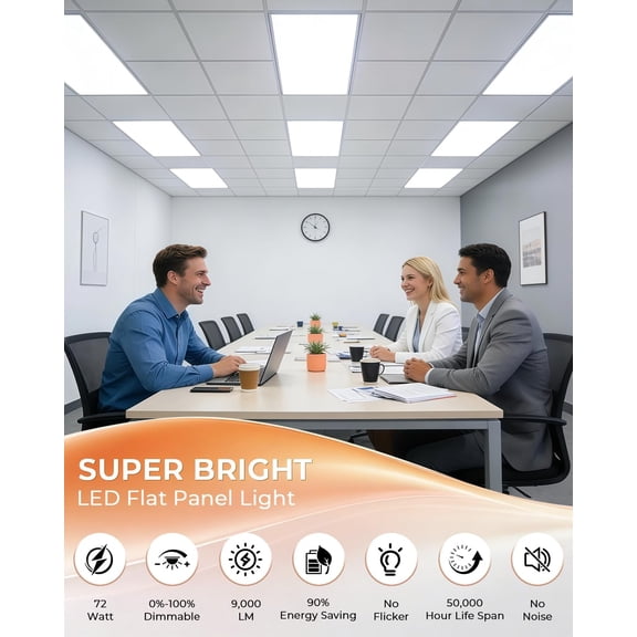 2x4 LED Flat Panel Light 2 Pack, Drop Ceiling Light for Office, Dimmable LED Ceiling Light, Selectable 30W/40W/50W/60W/72W, 3000K/3500K/4000K/5000K/6300K, ETL Listed, 5-Year Warranty