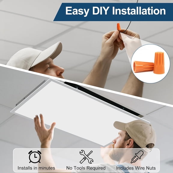 2x4 LED Flat Panel Light, Drop Ceiling Office Fixture, 2-Pack
