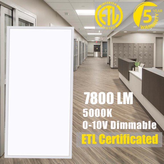 2x4 LED Flat Panel Troffer Light, 8 Pack, 5000K Daylight White, 7800LM, 0-10V Dimmable, ETL Certified