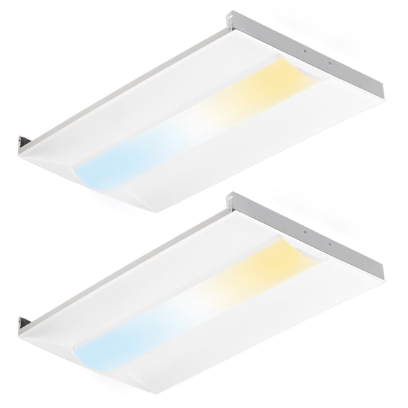 2x4 LED Troffer Light, Center Basket Drop Ceiling, 0-10V Dimmable, 2 Pack, Wattage 34/38/45W Selectable, Up to 5625LM, 125LM/W, 3500K/4000K/5000K CCT, CRI80, DLC Premium, UL Damp Listed, 120-277V