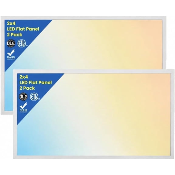 2x4 Led Flat Panel Lights, Selectable Color Temp CCT Upto 6500K Dimmable Recessed Drop Ceiling Light, No Flicker, Easy to Install, Garage, Office, Residential, Warehouse. (2x4 - 2 Pack)