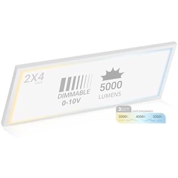 2x4 Surface Mount Flat Panel LED Light, 120-277V, 3CCT 3000K/4000K/5000K Selectable, 5000LM, 50W, Internal Driver, 0-10V Dimmable, Edge-Lit, 2x4 FT Slim Flush Mount Ceiling Light, 1" Thick