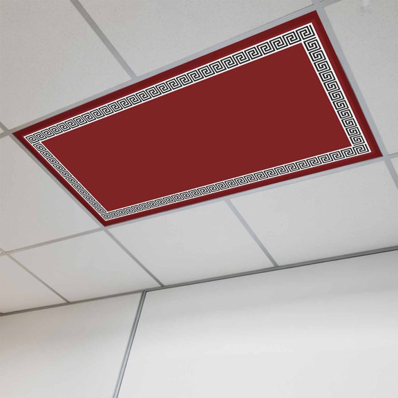 2x4 ft Fluorescent Light Cover for Ceiling Greek Geometric Inspired Twist Line Magnetic Light Filters, Abstract Key Pattern on Red Ceiling Lampshades for Home School Office 1Pcs