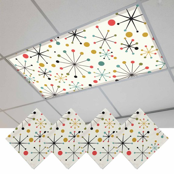 2x4 ft Fluorescent Light Cover for Ceiling Mid Century Abstract Geometric Magnetic Light Filters, Modern Colorful Atomic Ceiling Lampshades for Home School Office 4Pcs