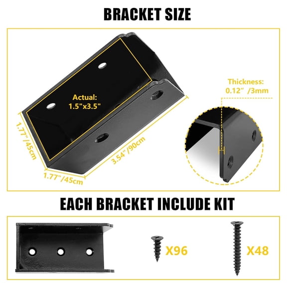 2x4Deck Railing Bracket Connectors 24pcs,Heavy Duty Steel U-Shaped Conclaled Connector Acutal for 1.5”x3.5 Wood Post,Black Deck Stair Handrail Bracket for Wood Fence,Garden Pergoal,Log Cabin