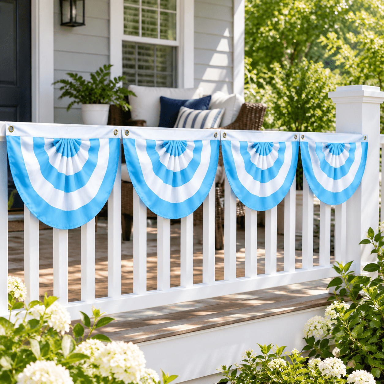 2x4Ft-4P Blue White Pleated Fan Flag Set, 4 Pack Outdoor Party Decor ...