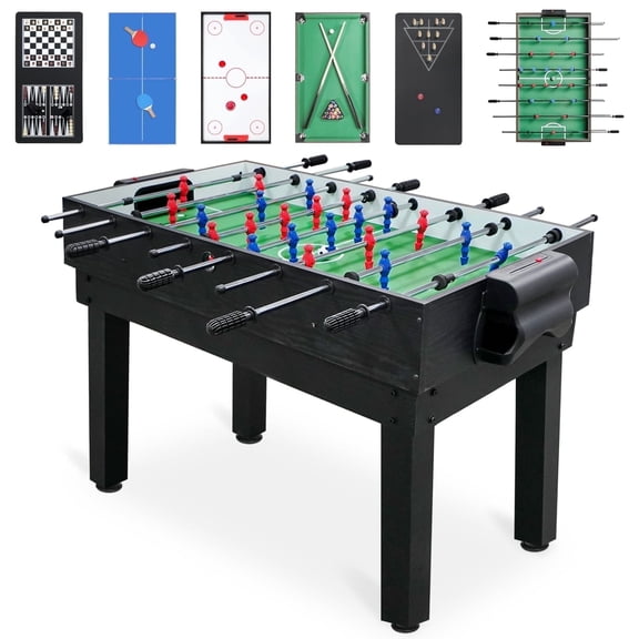 2x4ft 10-in-1 Combo Game Table Set for Home, Game Room, Friends & Family w/Hockey, Foosball, Pool, Shuffleboard, Ping Pong, Chess, Checkers, Bowling, and Backgammon