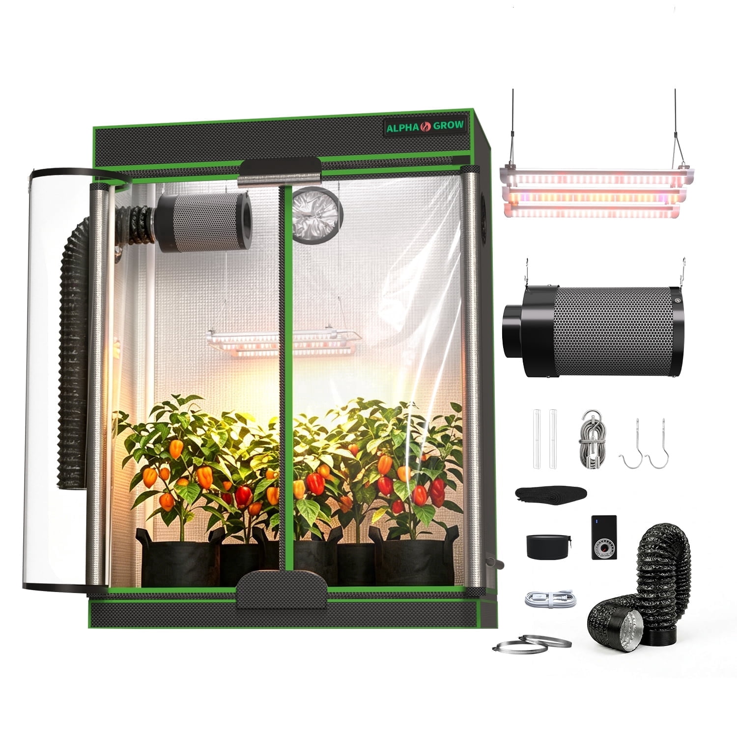 Grow Fans ALPHAGROW Indoor Grow Tent Kit, 48 x 24 x 60 in, 600D Fabric, Twin ...