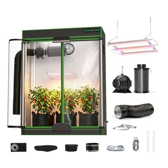 2x4ft Grow Tent Kit Black Complete System, 48"x24"x60" 600D Dual Door Mylar Tent, ABA 33W LED Grow Light UVA IR, 4" Inline Fan & Carbon Filter Ventilation for Mushrooms Cloning Seedlings Plants