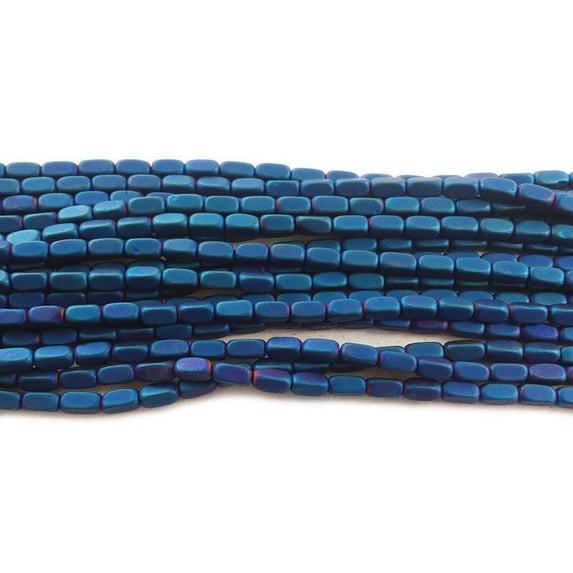 2x4mm Blue Hematite Rectangle Matte Beads For Jewelry Making