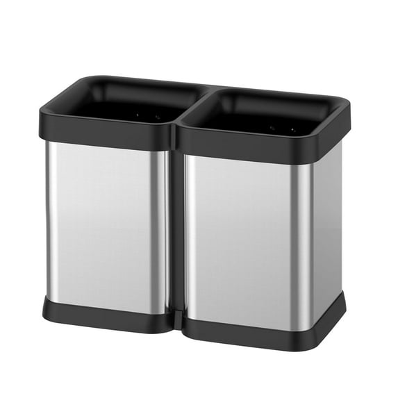 2x5.3 Gallon Dual Trash Can, 10.6 Gallon Lidless Stainless Steel Trash & Recycling Bin with Dual Compartments, Open Top Kitchen Garbage Can for Home & Office