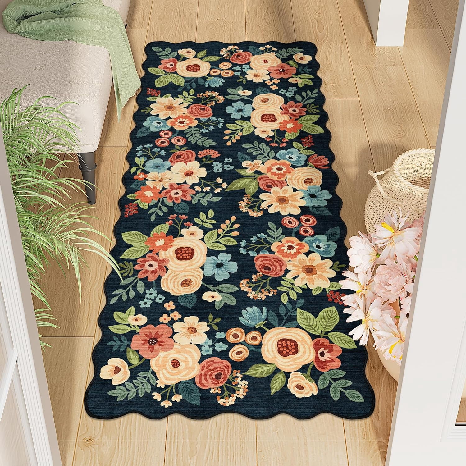 2x5 Washable Runner Rugs, Non Slip Floral Print Entryway Rug with Soft ...