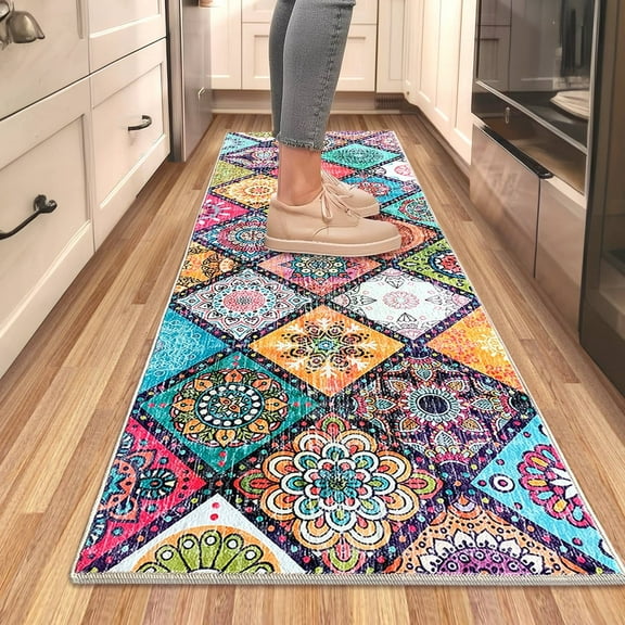 2x5 ft Runner Rug for Hallways Washable Kitchen Rug, Non Slip Floral Rug Washable Runners, Floor Runners for Entryway Hallway ,Bright Flowers Soft Bedroom Rugs