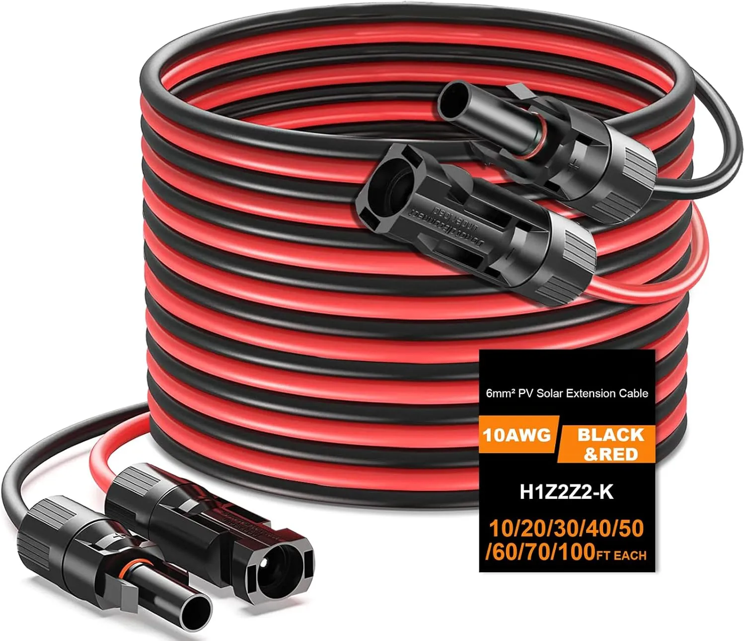 2x50 Feet Solar Panel Extension Cable- 10AWG Solar Cable Solar Panel Cable with Female and Male Waterproof Connectors for RV, Photovoltaic Systems
