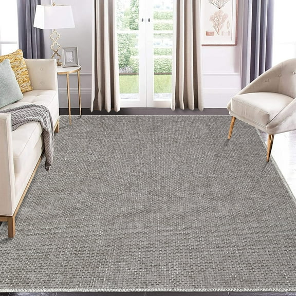 2x6/4x6/5x7/8x10/9x12 Washable Rug Non Slip Modern Hallway Runner Rug with Rubber Backing Low Pile Floor Cover Contemporary Solid Textured Carpet for Kitchen Laundry Entryway