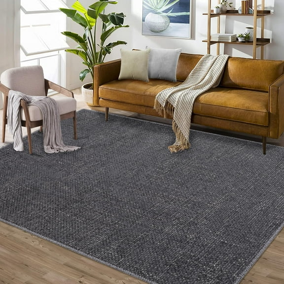 2x6/4x6/5x7/8x10/9x12 Washable Rug Non Slip Modern Hallway Runner Rug with Rubber Backing Low Pile Floor Cover Contemporary Solid Textured Carpet for Kitchen Laundry Entryway