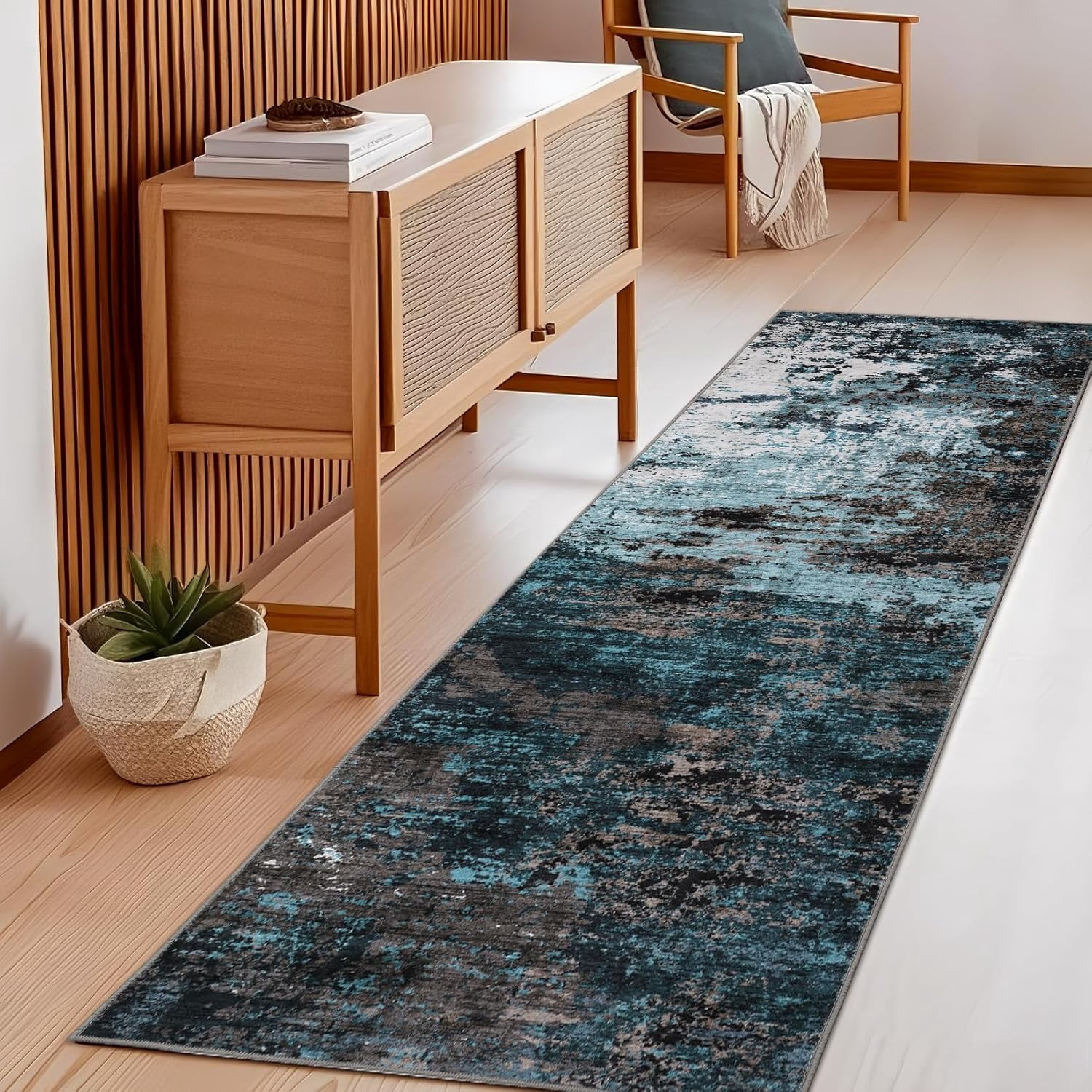 Oil Rug 2x6 Abstract Art-Inspired Thin Indoor Rug, Distressed Oil Painting ...