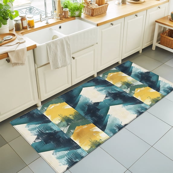 2x6 Abstract Blue Yellow Oil Painting Runner Rug for Hallway, Washable ...