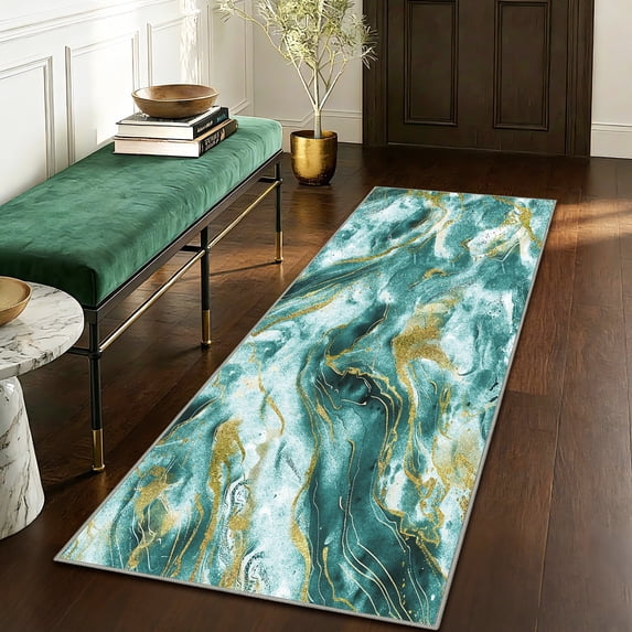 2x6 Abstract Marble Runner Rug Non Slip Washable Rug, Soft Faux Wool Modern Rugs for Hallways, Kitchen Runner Rugs Non Skid, Stain Resistant Floor Carpet for Laundry Entryway Bedroom Bathroom