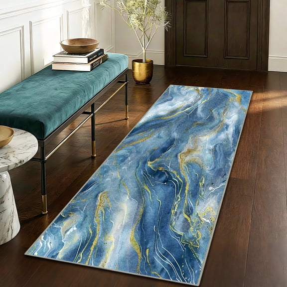 2x6 Abstract Marble Runner Rug Non Slip Washable Rug, Soft Faux Wool Modern Rugs for Hallways, Kitchen Runner Rugs Non Skid, Stain Resistant Floor Carpet for Laundry Entryway Bedroom Bathroom