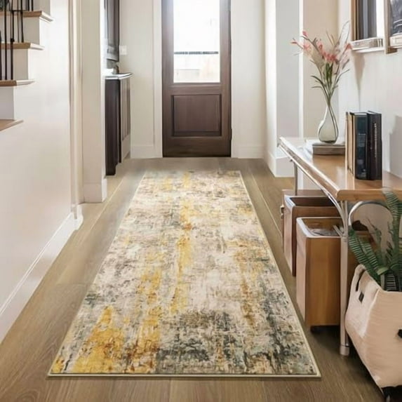 2x6 Beige Rug Runners for Hallways Kitchen Runner Rug Non Slip Washable Tan Long Runner Rugs with Rubber Backing Soft Abstract Carpet Runner for Bedroom, Kitchen, Bathroom, Entryway